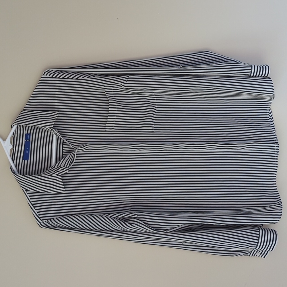 Apt. 9 Stripes Tab Sleeve Button Down Blouse LARGE Black White